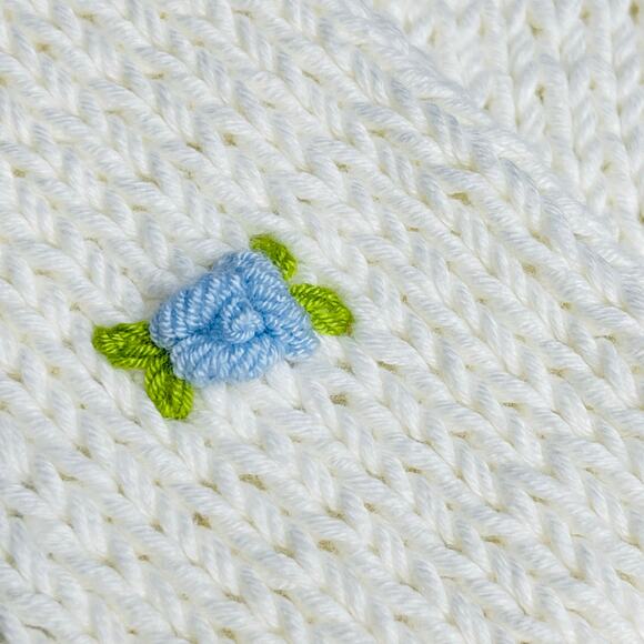 Fanm Mon Winter Bloom Blue Rose Cotton Cardigan Handmade New size XS/S Ivory - Picture 9 of 13